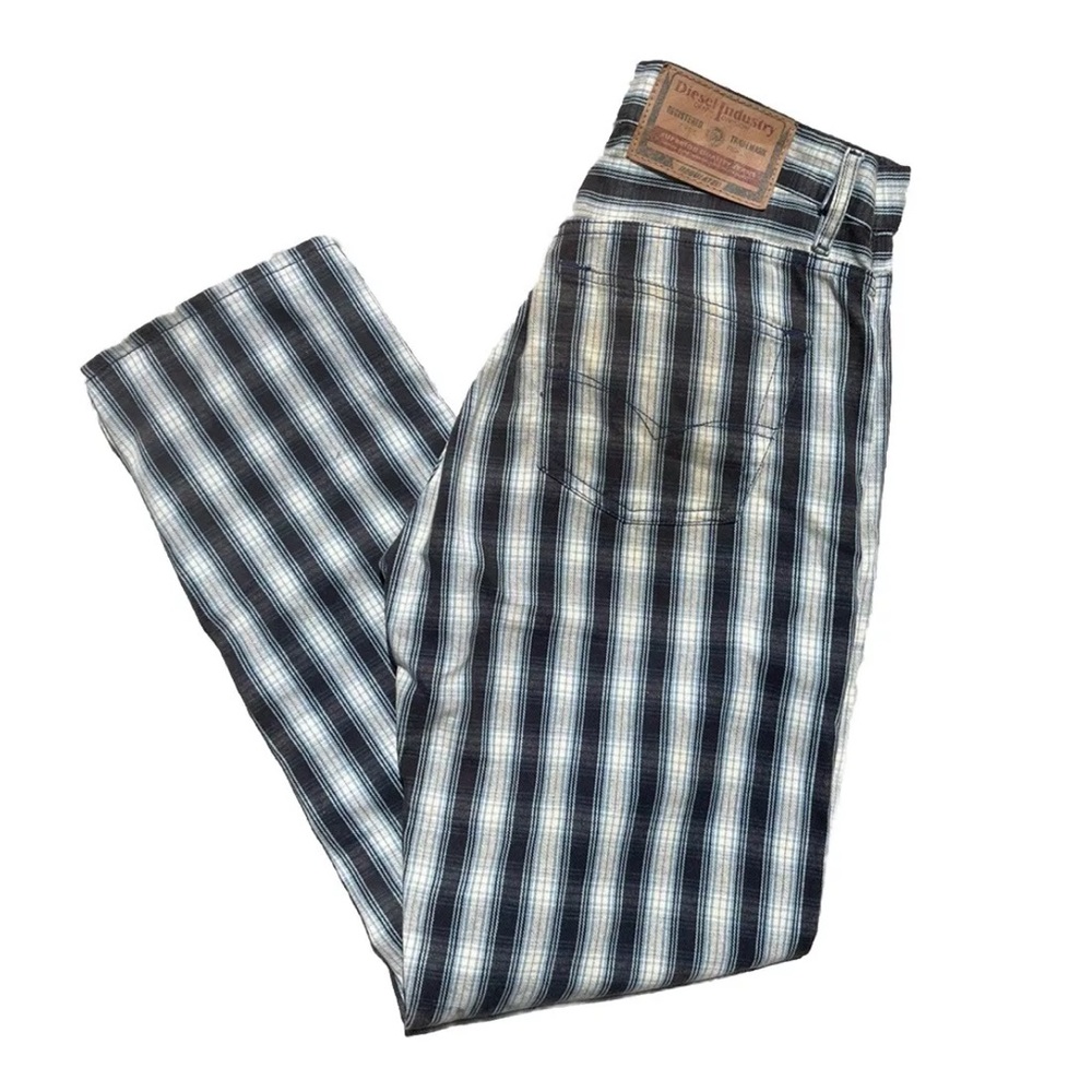 Vintage Diesel Basic Jeans Rare Plaid Pattern Avant Garde Unisex Size 30 Blue